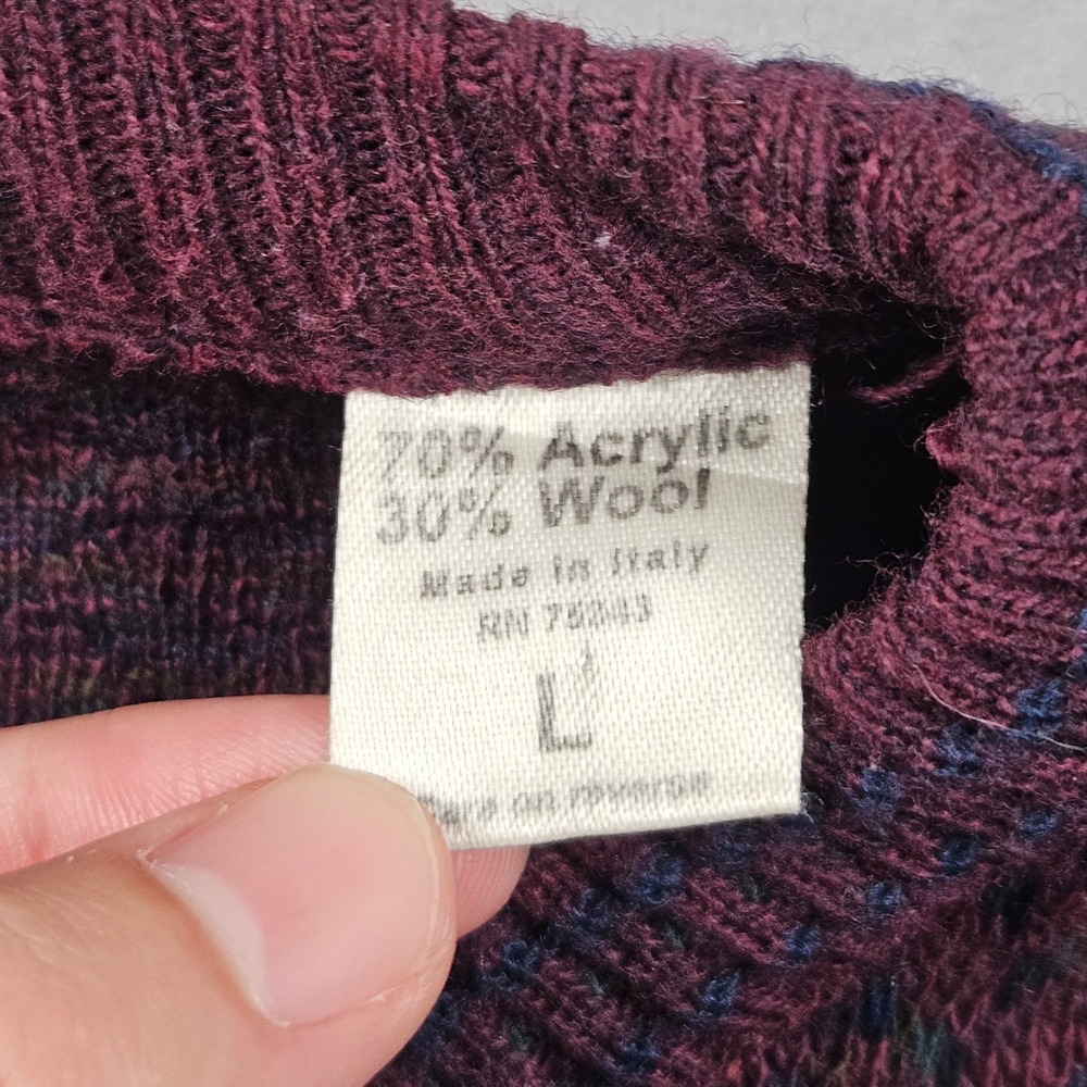 Vintage The Italian Sweater Co Sweater Mens Large Red Geometric Wool Blend 90s - Picture 4 of 8
